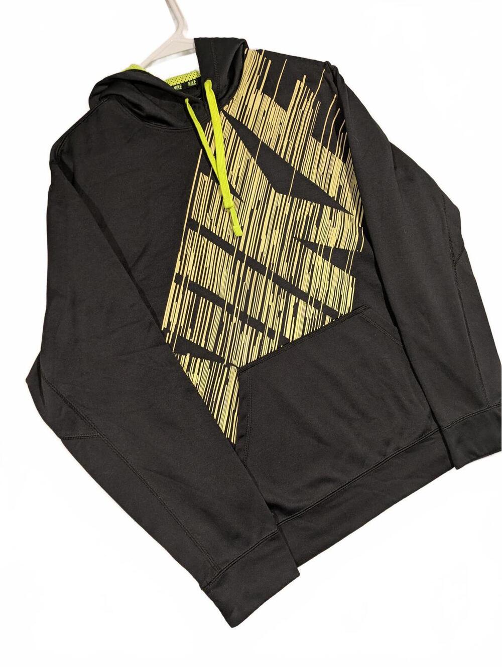 Nike Therma-Fit Hoodie Black Neon Yellow Graphic Pullover Sweatshirt Mens Medium